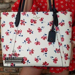 AUTHENTIC white pink red  Kate Spade FLORAL LARGE TOTE in PINK RED BLUE NWT